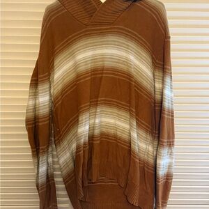 Sun + Stone turtle V-Neck Rusty Brown and White Sweater Cozy Knit XXL